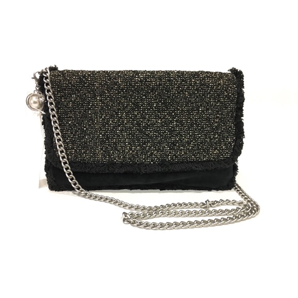 UGG Florence Foldover Tweed Crossbody Clutch -Black -NWT